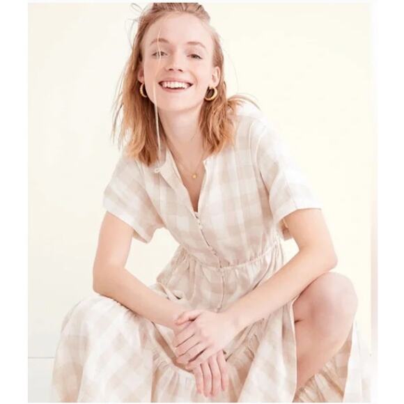 Madewell Button-Front Tiered Midi Dress in Undyed Gingham Edition (XL) - Picture 1 of 7